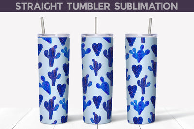 Blue Cactus Tumbler Wrap | Cactus Sublimation Design Sublimation WatercolorColorDream 