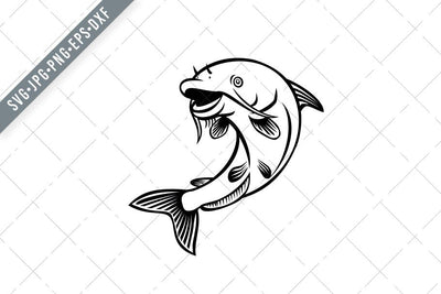 Blue Catfish Ictalurus Furcatus Jumping Up Cartoon Black and White SVG SVG Patrimonio Designs Limited 