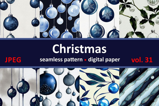 Blue Christmas decorations Seamless pattern Vintage motif Digital Pattern Zoya Miller 