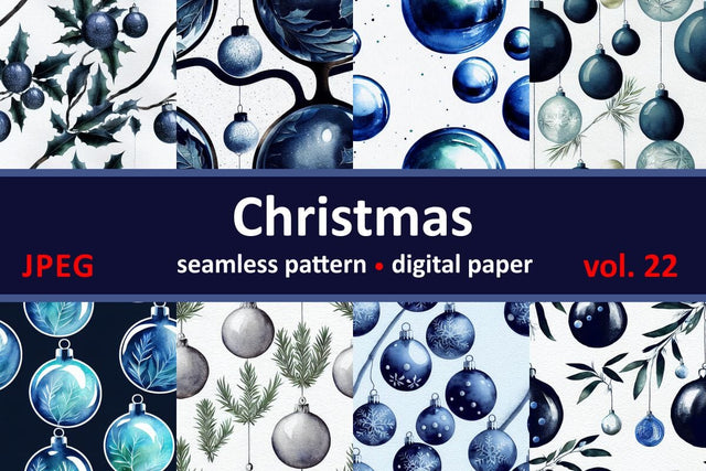 Blue Christmas decorations Seamless pattern Vintage motif Digital Pattern Zoya Miller 