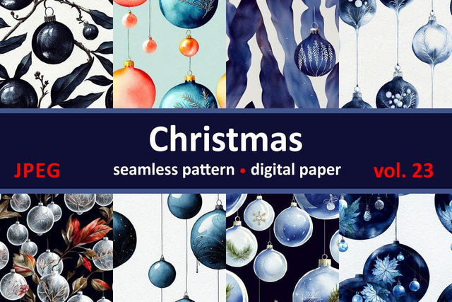 Blue Christmas decorations Seamless pattern Vintage motif Digital Pattern Zoya Miller 
