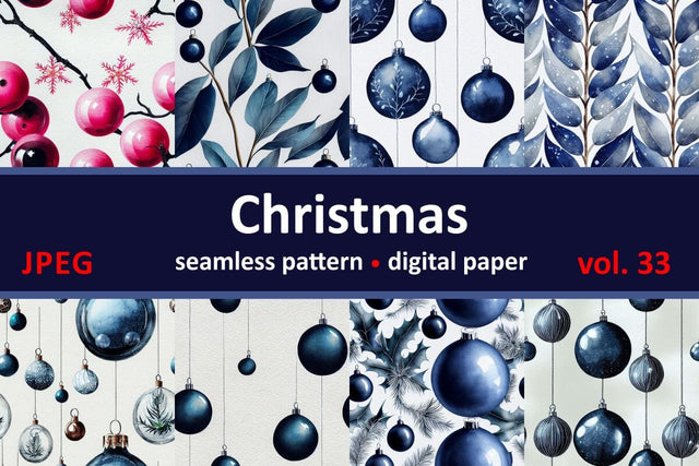Blue Christmas decorations Seamless pattern Vintage motif Digital Pattern Zoya Miller 
