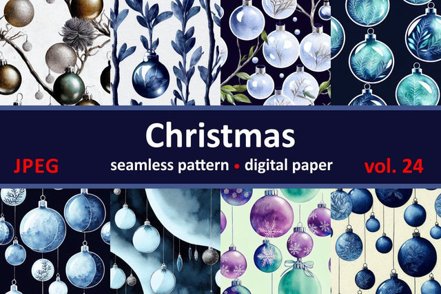 Blue Christmas decorations Seamless pattern Vintage motif Digital Pattern Zoya Miller 