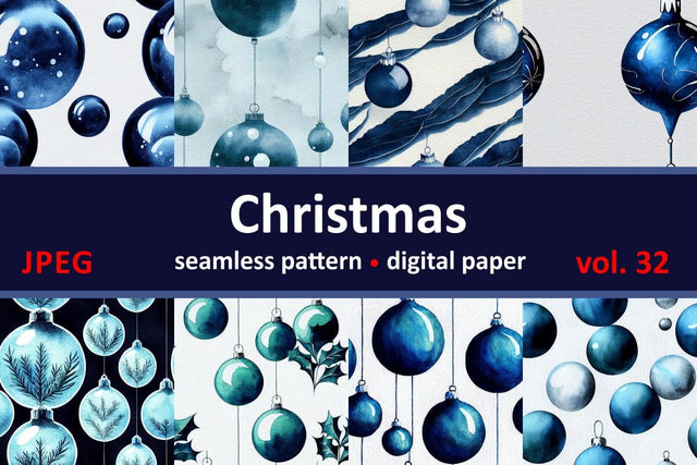 Blue Christmas decorations Seamless pattern Vintage motif Digital Pattern Zoya Miller 