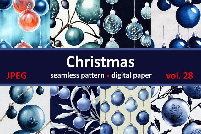 Blue Christmas decorations Seamless pattern Vintage motif Digital Pattern Zoya Miller 