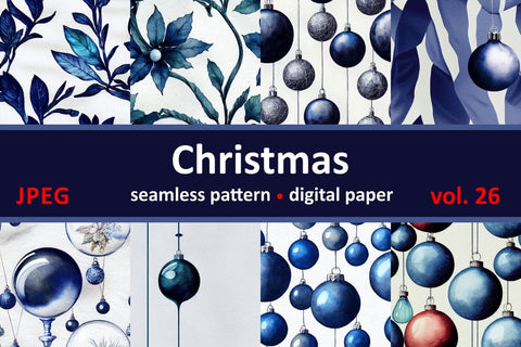 Blue Christmas decorations Seamless pattern Vintage motif Digital Pattern Zoya Miller 