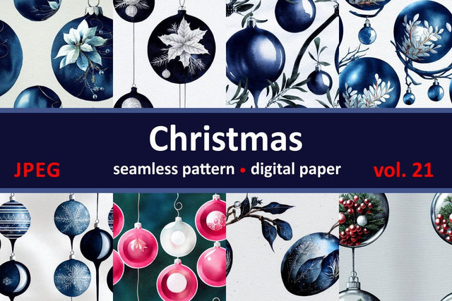 Blue Christmas decorations Seamless pattern Vintage motif Digital Pattern Zoya Miller 