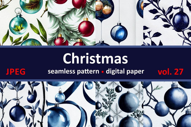 Blue Christmas decorations Seamless pattern Vintage motif Digital Pattern Zoya Miller 