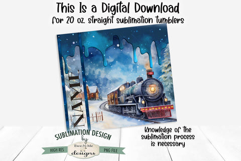 Blue Christmas Holiday Train Seamless 20 oz Sublimation Tumbler Design Sublimation Ewe-N-Me Designs 