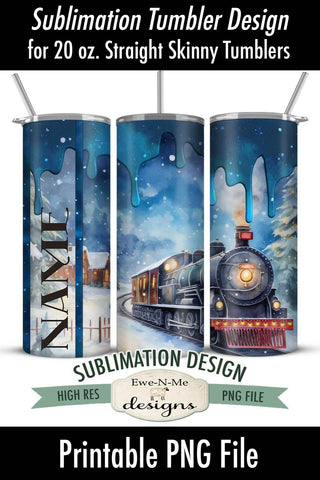 Blue Christmas Holiday Train Seamless 20 oz Sublimation Tumbler Design Sublimation Ewe-N-Me Designs 