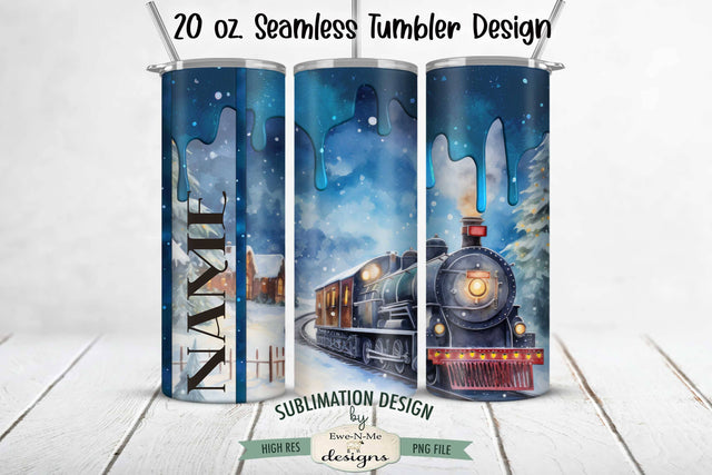 Blue Christmas Holiday Train Seamless 20 oz Sublimation Tumbler Design Sublimation Ewe-N-Me Designs 