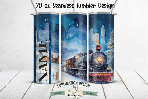 Blue Christmas Holiday Train Seamless 20 oz Sublimation Tumbler Design Sublimation Ewe-N-Me Designs 