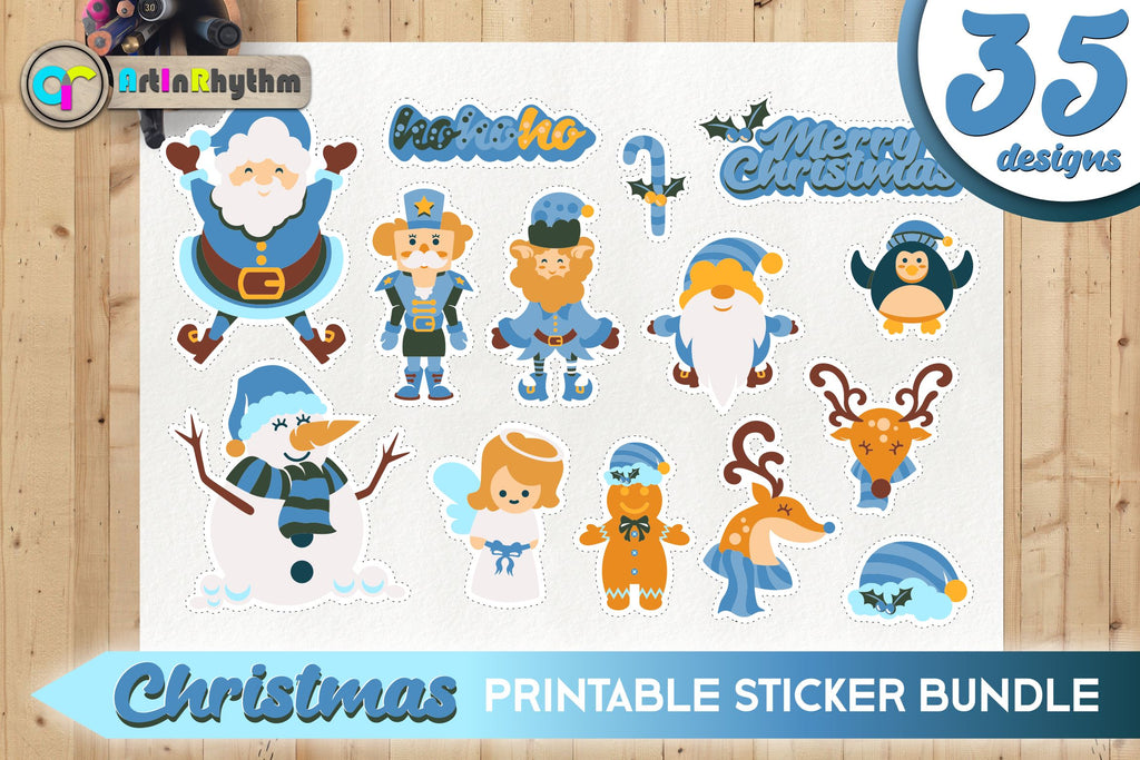 Blue Christmas Sticker Bundle / Printable PNG Clipart - So Fontsy