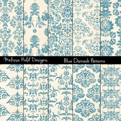 Blue Damask Patterns Melissa Held Designs 