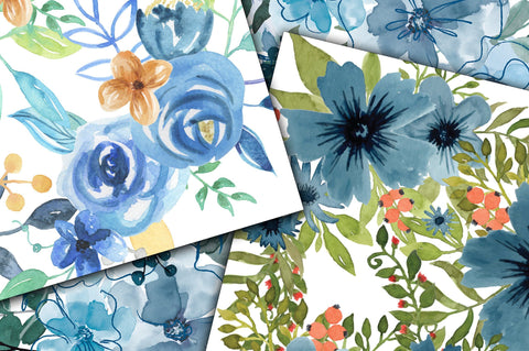 Blue Floral Digital Papers Digital Pattern Old Market 