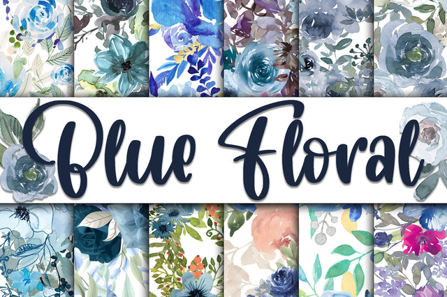 Blue Floral Digital Papers Digital Pattern Old Market 