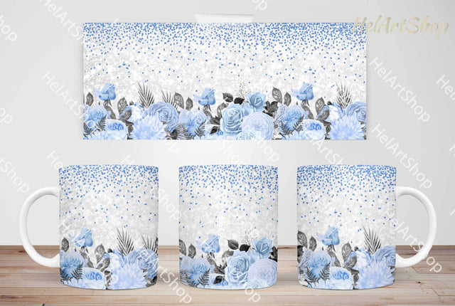 Blue Floral Mug Png, 11Oz Mug Sublimation Sublimation _HelArtShop_ 