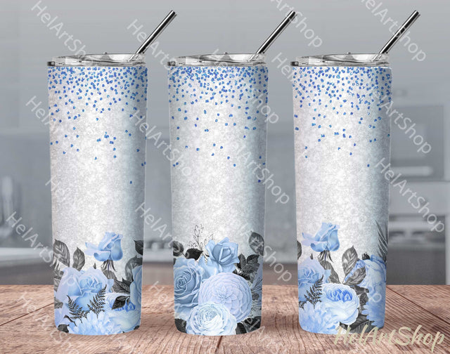 Blue Floral Tumbler PNG, Bouquets SKINNY TUMBLER Png Sublimation _HelArtShop_ 