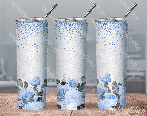 Blue Floral Tumbler PNG, Bouquets SKINNY TUMBLER Png Sublimation _HelArtShop_ 