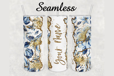 Blue Flower Gold Marble Tumbler sublimation design 20 oz skinny tumbler wrap Sublimation BambinaCreations 