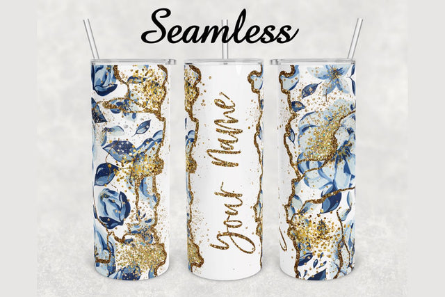 Blue Flower Gold Marble Tumbler sublimation design 20 oz skinny tumbler wrap Sublimation BambinaCreations 