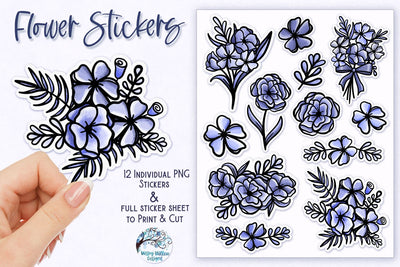 Blue Flower Stickers PNG Sublimation Wispy Willow Designs 