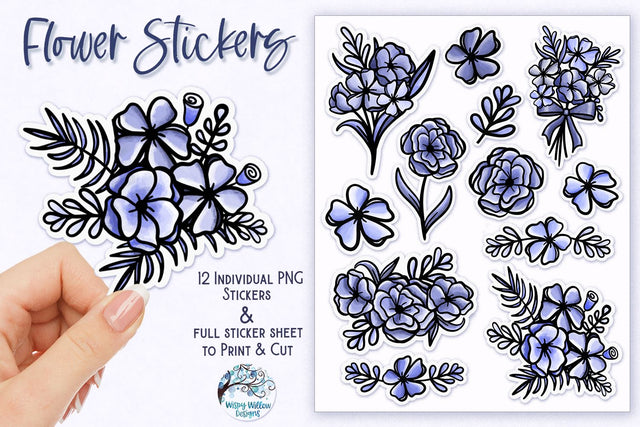 Blue Flower Stickers PNG Sublimation Wispy Willow Designs 