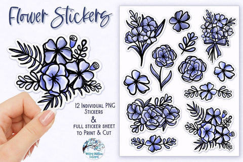 Blue Flower Stickers PNG Sublimation Wispy Willow Designs 