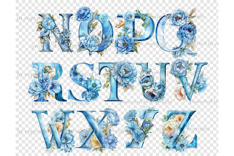 Blue Flowers Alphabet | Blue Baby Clipart SVG GlamArtZhanna 