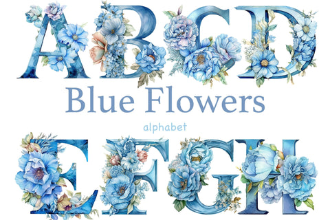 Blue Flowers Alphabet | Blue Baby Clipart SVG GlamArtZhanna 