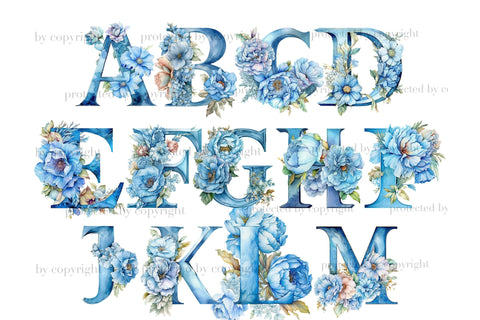 Blue Flowers Alphabet | Blue Baby Clipart SVG GlamArtZhanna 