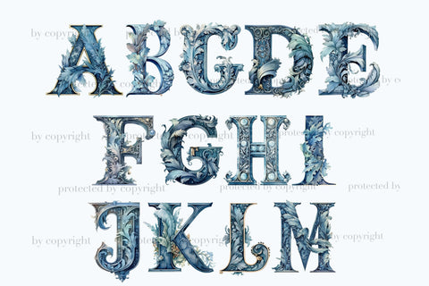 Blue Flowers Alphabet Clipart | Wedding Lettering SVG GlamArtZhanna 