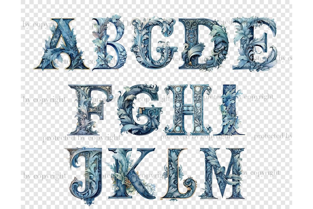 Blue Flowers Alphabet Clipart | Wedding Lettering - So Fontsy