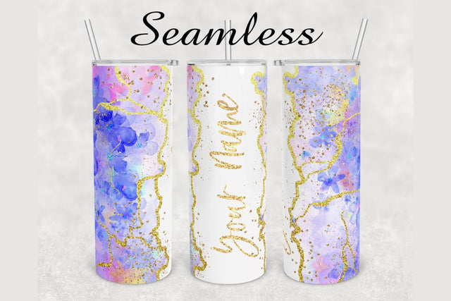 Blue Flowers Glitter Marble Tumbler sublimation design 20 oz skinny tumbler wrap Sublimation BambinaCreations 