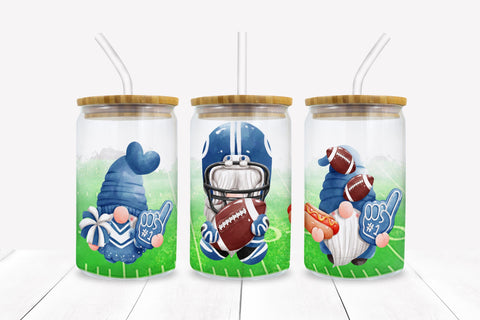 Blue Football Team Gnomes Libbey Glass Wrap Sublimation BijouBay 