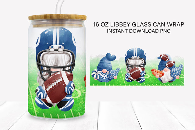 Blue Football Team Gnomes Libbey Glass Wrap Sublimation BijouBay 