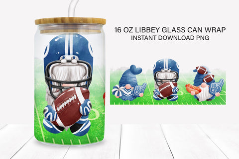 Blue Football Team Gnomes Libbey Glass Wrap Sublimation BijouBay 