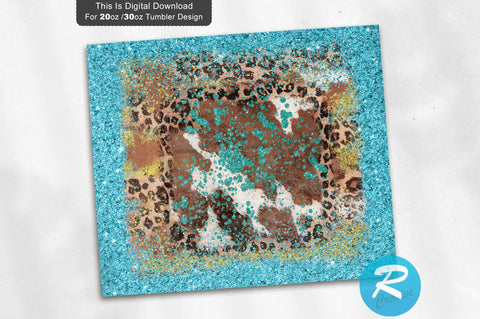Blue-Glitter Cowhide Leopard 20 oz / 30 oz Tumbler PNG Sublimation Regulrcrative 
