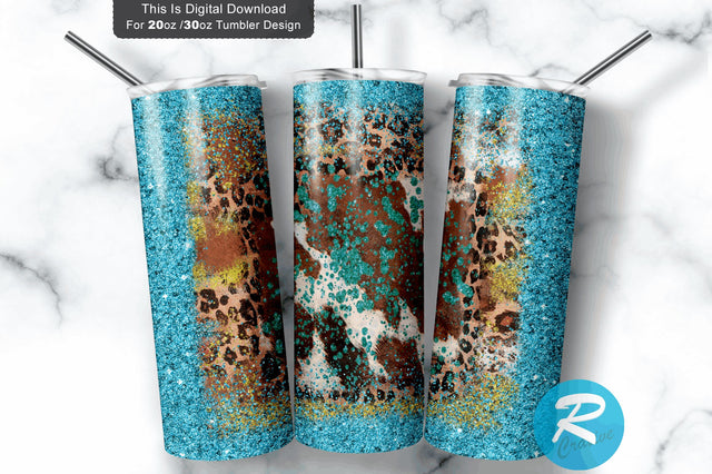 Blue-Glitter Cowhide Leopard 20 oz / 30 oz Tumbler PNG Sublimation Regulrcrative 