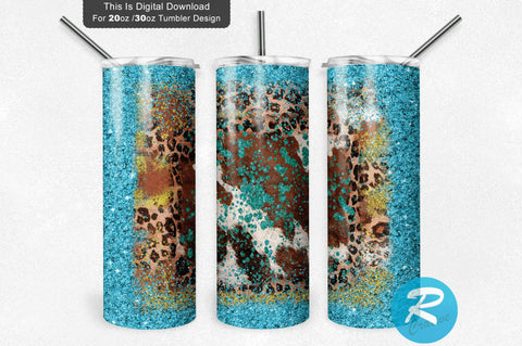 Blue-Glitter Cowhide Leopard 20 oz / 30 oz Tumbler PNG Sublimation Regulrcrative 