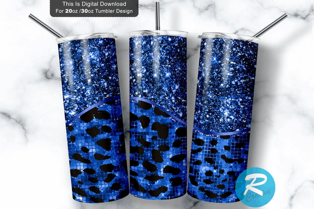 Blue Glitter Leopard 20 oz / 30 oz Tumbler PNG Sublimation Regulrcrative 