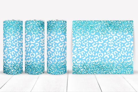Blue Glitter Leopard Tumbler Sublimation I 20 Oz Tumbler PNG Sublimation Happy Printables Club 