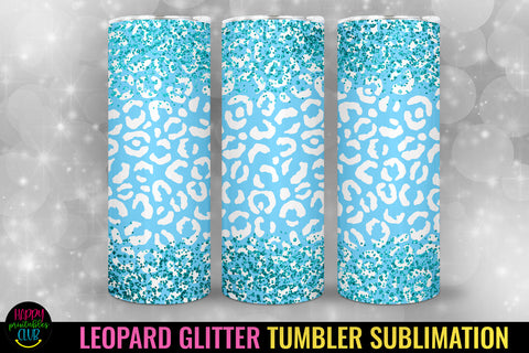 Blue Glitter Leopard Tumbler Sublimation I 20 Oz Tumbler PNG Sublimation Happy Printables Club 