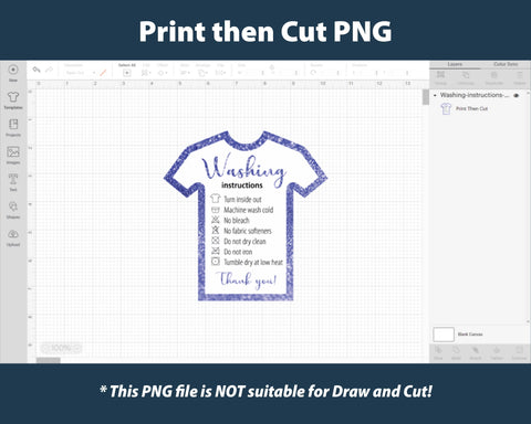 Blue glitter t-shirt washing instructions card. Shirt care card PNG SVG Templates by Pauline 