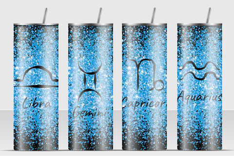 Blue Glitter Zodiac Straight Tumbler Wrap Sublimation Kseniia designer 