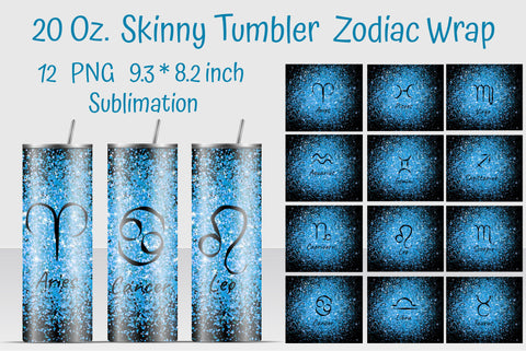 Blue Glitter Zodiac Straight Tumbler Wrap Sublimation Kseniia designer 