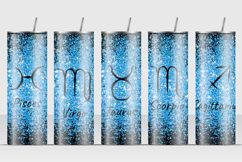 Blue Glitter Zodiac Straight Tumbler Wrap Sublimation Kseniia designer 