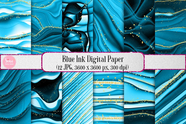 Blue Ink Digital Papers Texture Backgrounds Digital Pattern SineDigitalDesign 
