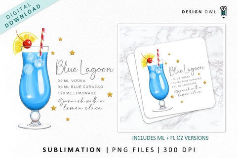 Blue Lagoon cocktail recipe sublimation file Sublimation Design Owl 