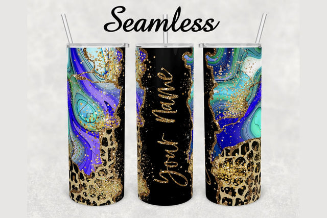 Blue Leopard Glitter Marble Tumbler sublimation design 20 oz skinny tumbler wrap Sublimation BambinaCreations 